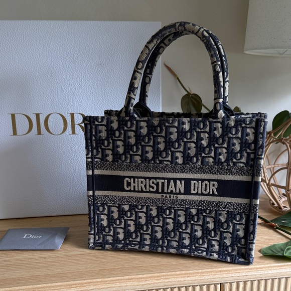 Dior Handbags - Christian Dior Navy & White Small Monogram Book Tote